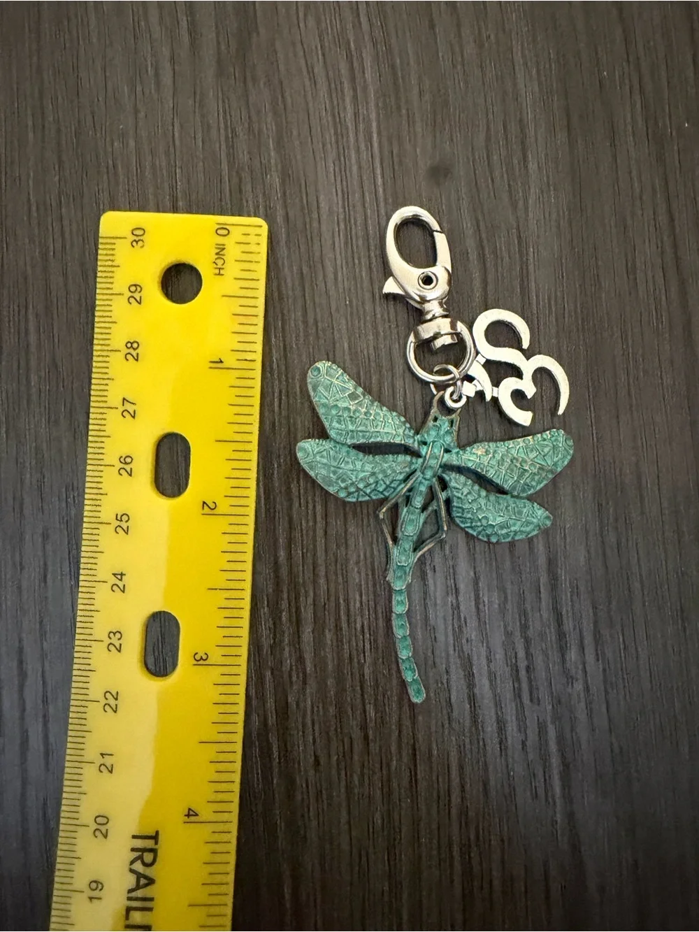 Turquoise Patina Dragonfly Keychain with Silver Charm